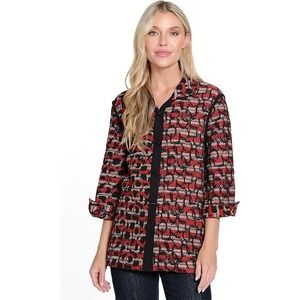 Ali Miles Jacquard Button Front Jacket PL Wire Collar 3/4 Sleeve‎ Artsy Chic